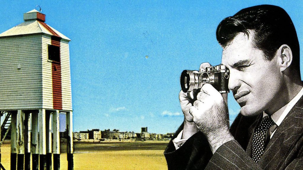 A collage of a photographer and lighthouse