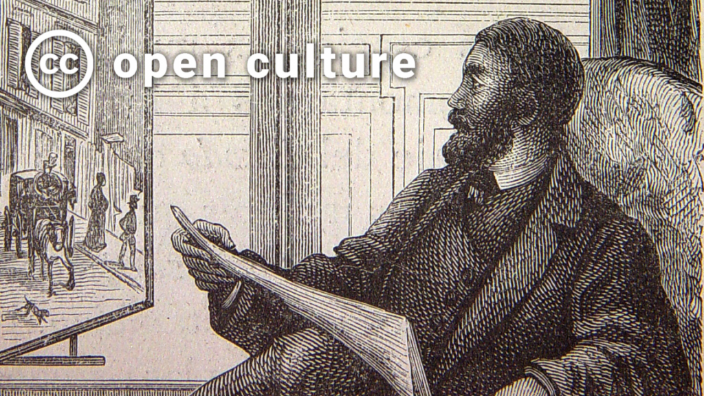 image of a white CC open culture logo in the left corner on top of an illustration of a person sitting by a window and reading a newspaper