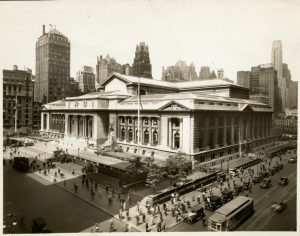 a sepia toned photo of the New York Public Library’s Central Building from northeast