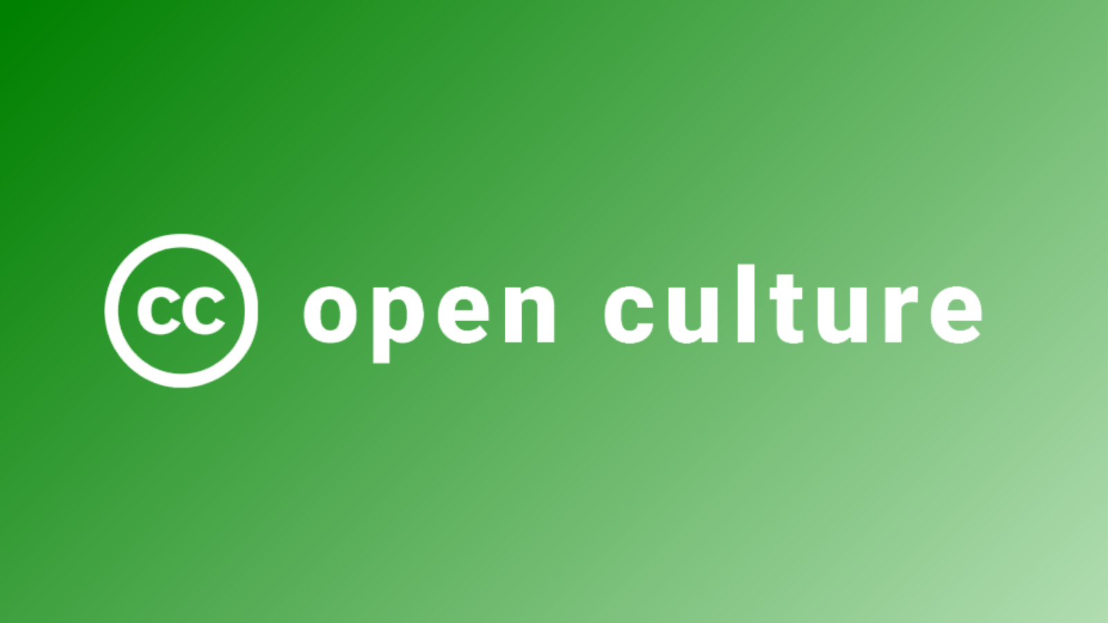 The Creative Commons icon and the words "open culture" in white over a green background fading to white in the bottom right corner.