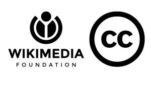 Black logos for the Wikimedia Foundation and Creative Commons, side by side.