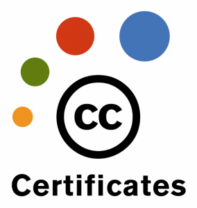 CC Certificate logo: A series of growing colored dots over a black CC icon and the word "Certificates".