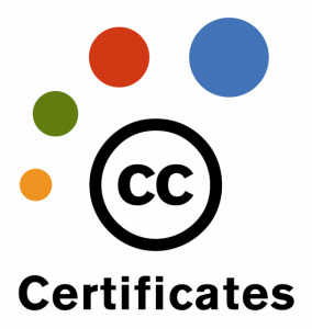  CC Certificate logo: A series of growing colored dots over a black CC icon and the word "Certificates".