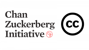 A black Chan Zuckerberg Initiative wordmark and red “cz” logo next to a black Creative Commons logo.