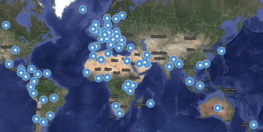 World map of CC Certificate graduate countries