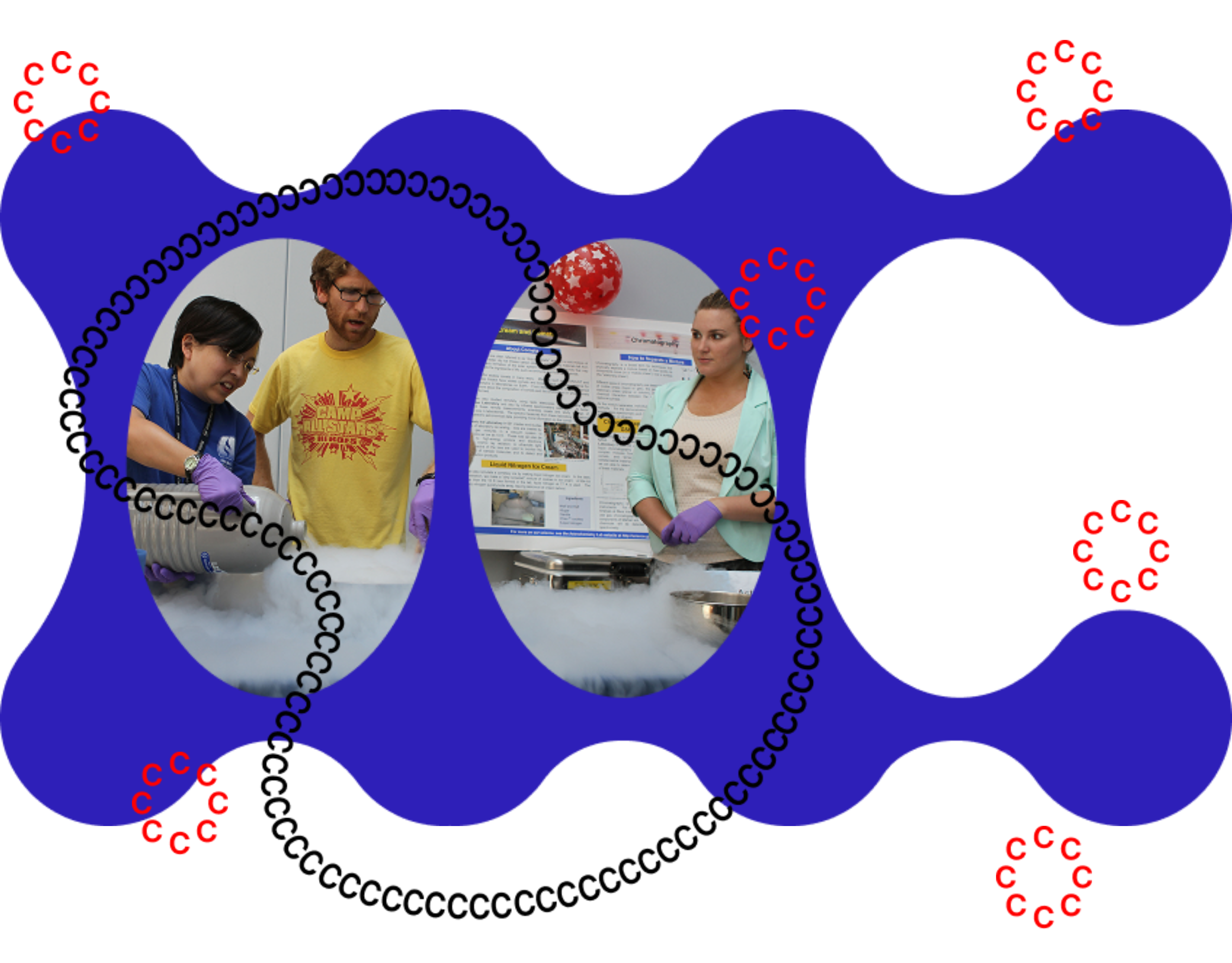 A photo of scientists working at the NASA Goddard Space Flight Center is framed by a blue blog and layered with circles made with C's as part of CC's visual brand.